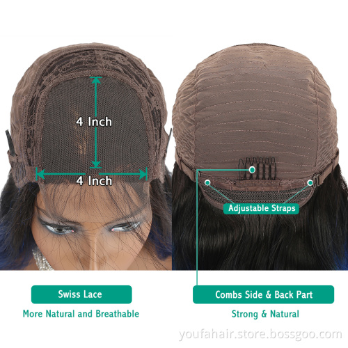 Human Hair Lace Wig 4*4 Ombre 1b Golden Rose Glueless Transparent HD Lace Human Hair Wig 180 Density Brazilian Long Straight Wig